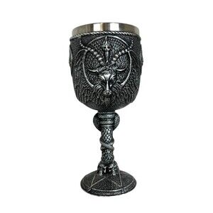 Satanic Cult Baphomet Wine Goblet Made of Polyresin with Stainless Steel Rim